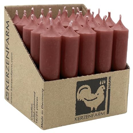 luterna Stabkerzen aus Paraffin, 100/22 mm, Schlamm, KERZENFARM HAHN, Brenndauer ca. 4h, 25 Stück pro Verpackung