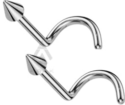 2pcs Nose Stud Hook Screw Silver Cone Spike Drome Surgical Steel Nostril Piercing