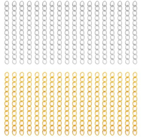 200pcs Chains for Jewelry Making, Bracelet Chain Extender Silver and Gold Chain Extension Tails Necklace Removable Extension Chain for Jewelry Making Necklaces Bracelet, Key Chain, Anklets