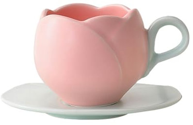 Creative Tulip - Tazza in ceramica da 300 ml, per ragazza, colazione, caffè, latte, set di piatti - rosa - corto