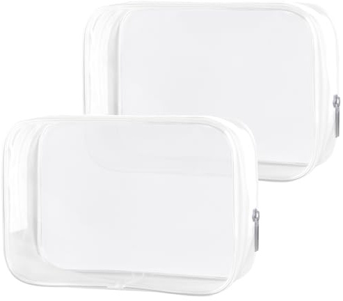 PLULON 2 Pack Travel Toiletry Bag, TSA Approved Toiletry Bag Clear Makeup Bag Quart Size Portable Cosmetic Bags Carry on Travel Accessories Bag for Women Men - Clear