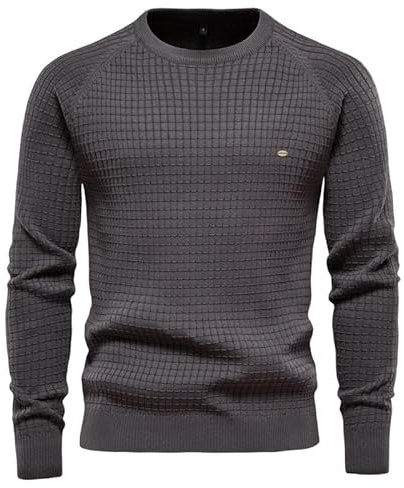 Herren Waffel Sweatshirt Plaid Jacquard Langarm Casual Pullover Tops Herbst Winter Thermo Waffel Pullover
