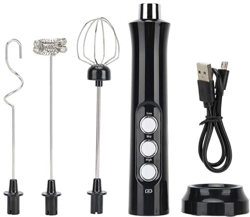 3 Gang Milchaufschäumer Elektrisch USB Wiederaufladbar mit 3 Quirl, Edelstahl Melektrischer Schneebesen,Milchschäumer Stab,Aufschäumer für Kaffee/Latte/Cappuccino/Eier Schlagen/heiße Schokolade/Matcha