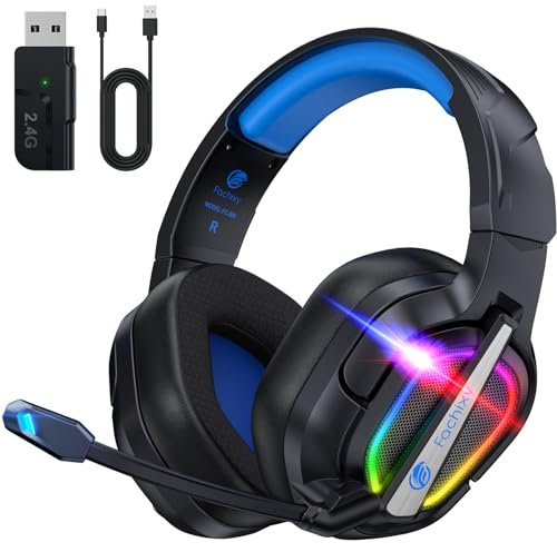 Fachixy FC200 Wireless Gaming Headset for PS5, PS4-2.4GHz USB Foldable Headphones with Mic - 3D Stereo Bluetooth Headset with 50Hrs Battery Life - For Switch, PC, Mac, Mobile