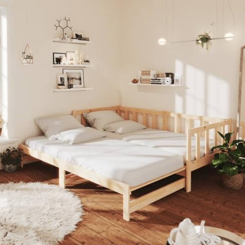 Homgoday Tagesbett mit Ausziehbett 90x200 cm Massivholz Kiefer Tagesbett Bettgestell Gästebett Bettgestell Schlafsofa für Wohnzimmer Schlafzimmer Bettgestell für Erwachsene Jugendliche Typ1 Möbel