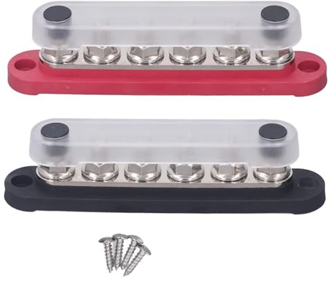 2Pcs 150A Busbar Power Distribution Block 300VAC 48VDC with Cover M6 Terminal for Automotive Vehicles Cars Electrical System