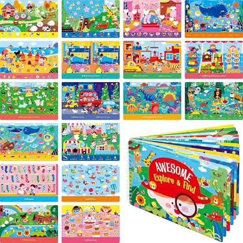 Libro de Actividades de Borrado en Seco, 28 Juegos Reutilizables y Borrables, Juegos de Exploración y Búsqueda, Juguete Educativo Interesante y Herramienta de Aprendizaje para Viajes en Auto y Avión