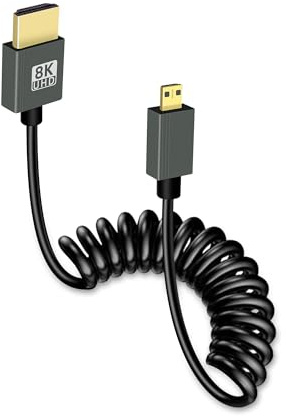 GELRHONR Cable en espiral Micro HDTV a HDTV, 8 K, 48 Gbps, soporte de alta velocidad, 3D 8 K @ 60 Hz, para cámara de vídeo y tarjeta de captura de (Straight)