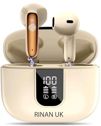 RINAN UK Wireless Earbuds, Bluetooth 5.4 Headphones In Ear with 6 ENC + ANC Noise Cancelling Mic, Bluetooth Earbuds Deep Bass Stereo Sound, 42H Playtime LED Display Wireless Earphones IPX7 Waterproof