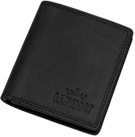 Leder Geldbörse Herren mit RFID Schutz I Portemonnaie Klein mit Münzfach I 9 Fächer I Echtleder Geldbeutel für Männer I 2 Geldscheinfächern I Slim Wallet mit Geschenkbox I Brieftasche Wallet Schwarz