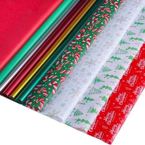 100 Blatt Weihnachts seidenpapier 50 x 50cm, Weihnachts-Seidenpapier für frohe Weihnachten, Feiertags Party Dekorationen, Geschenktüten, DIY-Basteln, 10 Designs