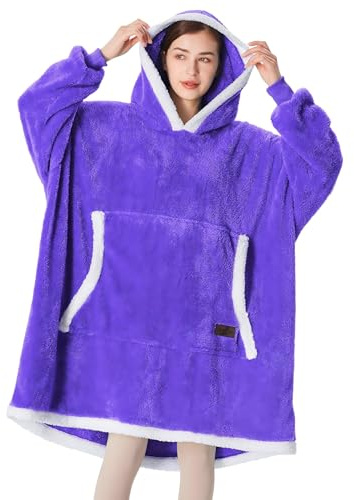 Oversized Hoodie Blanket, Warm Gifts for Women Men, Fluffy Sherpa Lining Wearable Hooded Sweatshirt Blanket, Giant Hoodies Sweater with Front Pocket for Adults Couple Friends