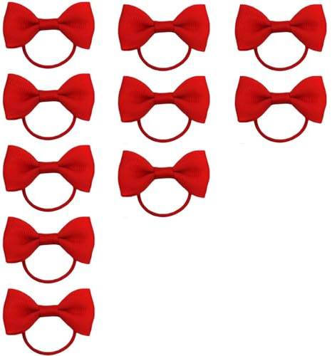 10Pcs Red Bow Hair Accessories - Red Hair Ties & Holders for Girls - Ponytail, Braids & Cheerleading - Set of 10