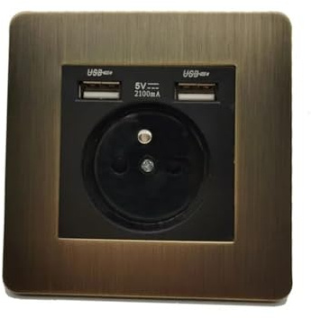 Hohota Levier en métal Antique brossé, Type 86, Bronze vert rétro, 1 à 4 boutons, 2 voies, interrupteur à bascule for applique murale, panneau en acier inoxydable(2 USB FR Socket)