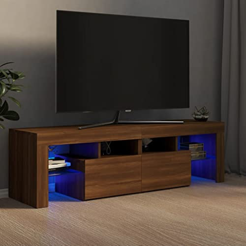 CINDERFUL Meuble TV avec lumières LED Chêne Marron 140x36,5x40 cm,Meuble TV en Bois avec éclairage LED Pratique et élégant pour Votre Salon Meubles TV, Banc TV