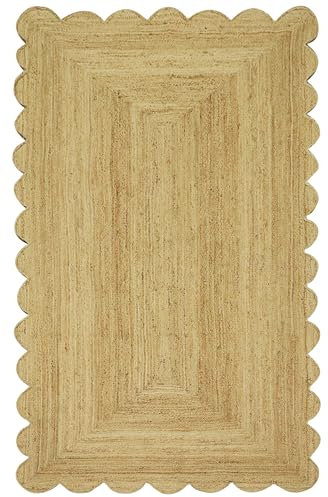 Uddig handflätad jute 2 x 3 skulderkant vanligt beige mönster naturlig jute 0,7 cm tjock handvävd matta för användning inomhus utomhus kök sängbord entré