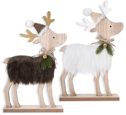 2 X Hirsch Weihnachtsdekorationen Innen Holz Weihnachten Zeichen Nette Bauernhaus Weihnachtsdekorationen für Home Regal Mantel Kamin Tisch Fensterbank Party Dekor