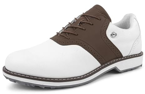 Sekiueo Golfskor för män Casual Business Läder Sneakers Vattentät Spikeless för utomhuspromenader,Brown,43 EU