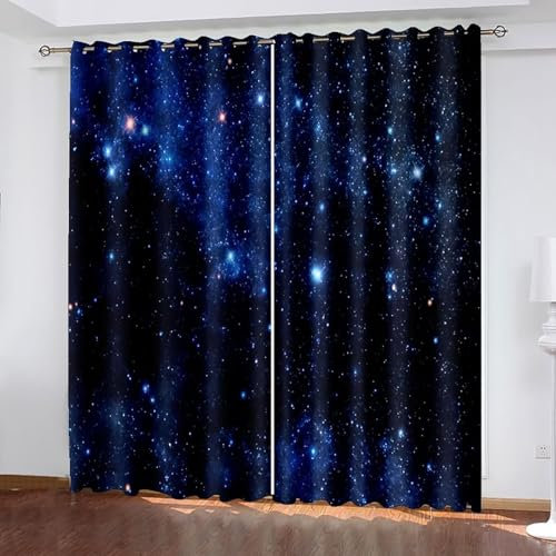 Epinki Mörkblå öljetter, gardiner, ogenomskinliga, H 160 x B 107 cm, 2-pack, stjärnhimmel, fönstergardiner, sovrum, termiska gardiner, köldskydd, ljudisolering