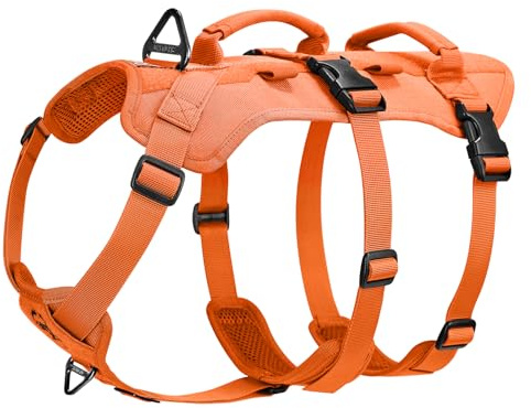 OneTigris Hundegeschirr, T-Bone Taktisches Geschirr mit 2 Griff Ausbruchsicher Einstellbar Brustgeschirr für Hunde Jagd Wandern Trainierung Spaziergang Outdoor-Aktivitäten (Orange, L)