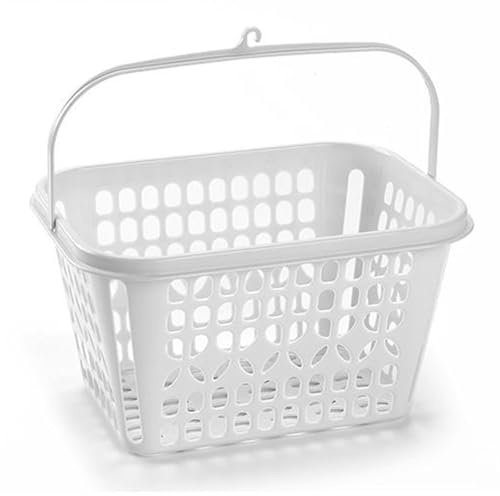 Acan Tradineur - Cesta de plástico para Pinzas, canasto, Cesta de Tender con Colgador, Almacenamiento, Colada, Fabricada en España (Blanco - 25 x 20 x 13,5 cm)