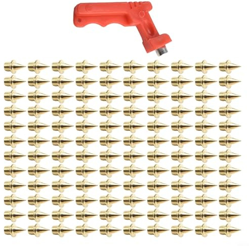 Lot de 120 crampons de rechange en acier de 6,35 mm, pour chaussures de course, compétition d'athlétisme de fond, sports de plein air, avec clé (doré, 120 pièces)