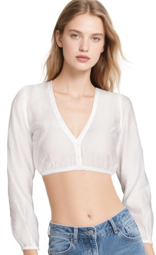 FUIPVGI Camicetta Tradizionale Dirndl da Donna Bianco con Scollo a V, Maglietta Trasparente Donna Camicia Dirndl Bluse, Donna Camicetta Dirndl sexy, Oktoberfest Elegante da Indossare (Bianco)