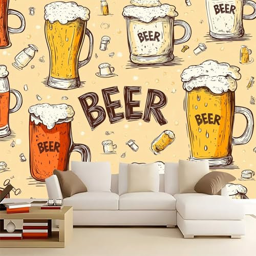 WHUOEUCO Papier Peint Panoramique 3D Chope De Bière De Dessin Animé 400x280 cm Papier Peint Mural Poster Intissé, pour Chambre Salon Restaurant Personnalisé Décoration Murale