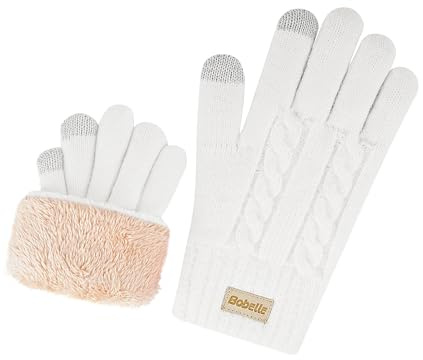 Bobelle Wear Alpaka Handschuhe Damen,Winterhandschuhe Touchscreen Wollhandschuhe,Thermohandschuhe Warm Fleece Skihandschuhe (Weiß)