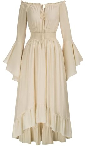 Duohropke Robe de Moyen Âge pour Femme Longue Renaissance Corset Sans Manches Robe Lacets Maxi Gothique Vêtement Robe de Sorcière Robe de Mariage Médiévale Robe de Fête Pour Halloween Carnaval, beige