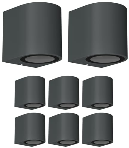 ledscom.de 8x Wandleuchte ALSE für außen, IP54, Downlight, anthrazit matt, rund, 1x GU10 max. 35W