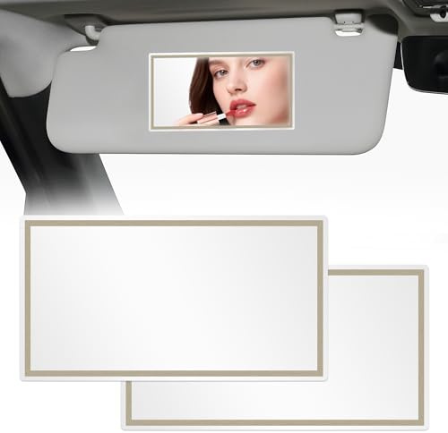 Miroir de courtoisie de Voiture 2 PCS Grand Miroir de Maquillage de Voiture | Miroir Pare Soleil Voiture,Miroir de maquillage autocollant,Miroir Pare-Soleil en Acier Inoxydable