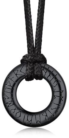 Bandmax Wikinger Rune Kette für Herren Damen Edelstahl Halskette Wasserfest | Mobius Rund/Dreieck/Unendlichkeit Runen Anhänger, mit schwarze Geflochtene Lederkette, Amulett Wikinger Schmuck für Männer