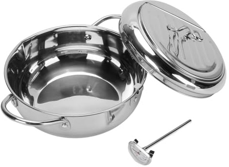 Fabater Olla Freidora de Acero Inoxidable con Control de Temperatura con Tapa y Escurridor de Aceite, Olla Multifuncional para Freidora de Pescado para Resultados Crujientes, de Pollo Frito de Acero