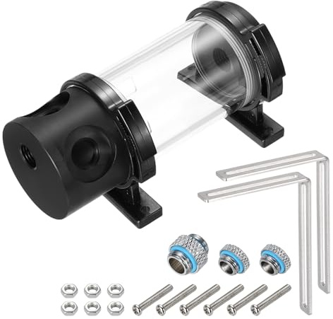 sourcing map Réservoir de refroidissement à eau filetage G1/4 50 mm x 110 mm Cylindre échangeur de chaleur Réservoir de refroidissement à eau Kit radiateur 1 entrée 3 sorties pour PC ordinateur CPU