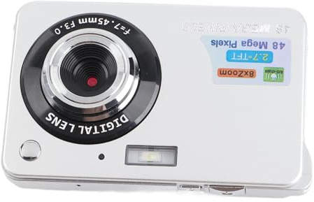 ZDETGU 48MP Record Compact Camera, 2.7 Inch TFT Screen, 8X Zoom Digital Camera for Teens Silver, Autofocus, Anti Shake, Travel Photography Vlog