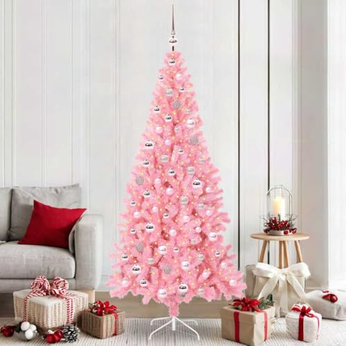 Árbol De Navidad con Luces LED Rosa 210 Cm con Soporte Resistente De PVC, 300 Leds Blanco Cálido, 910 Ramas, Montaje Fácil, Decoración para Interior y Exterior, Christmas Tree Artificial, 3396440