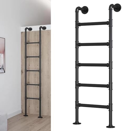 ZENSTYW Escalera De Ático Montada En La Pared,Escalera De Metal Negro Ignífugo,125-150cm,Escalera De Entrada Y Salida De Altura,para Almacén,Dormitorio,Terraza,Biblioteca(140cm/55in)