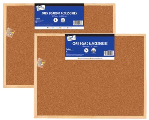 TENLITE (Set of 2) - 600 x 800mm Cork Push Pin Wooden Framed Notice Board – Wall-Mounted Pin Board for Office, Home, Kitchen, Classroom & School – Perfect for Messages, Memos, Notices, Organization.