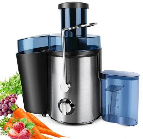 Spremiagrumi per frutta e verdura in acciaio inox, spremiagrumi elettrico, estrattore Max Power 1000 W, apertura centrifuga da 65 mm e 2 velocità, funzione antigoccia e protezione contro il