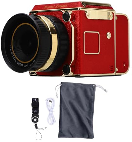 Yanmis Fotocamera Digitale Vintage, Fotocamera Inquadra e Scatta retrò da 56 MP 2,7 K con Messa a Fuoco Automatica, Schermo da 2 Pollici, Fotografica Compatta con Zoom (Rosso)