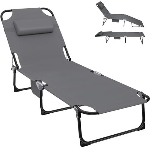 Cozykimo Klappbare Sonnenliege Leicht, Gartenliege, Garten Liegestuhl mit 5-Fach Verstellbar, Strandliege Klappbar, Campingliege Faltbar Leicht, 150 Kg, Bequem, für Garten, Pool, Balkon, Strand