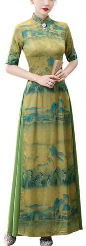 MLYPRU Vietnamesisk Ao Dai-Klänning, Traditionell Kinesisk Cheongsam, Ny Kinesisk Tet-Klänning Qipao För Kvinnor, Hanfu-Klänning