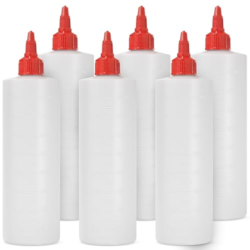 6-pack Plastic Squeeze Bottles for Sauces - 16oz Condiment Squeeze Bottles for Liquids - BPA Free Squirt Bottle with Twist Cap - Ketchup, Syrup, Oil, Dressings, Honey & Arts and Crafts