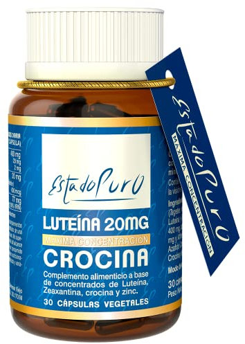 Luteína 20 mg Estado Puro - Con Zeaxantina + Crocina de Azafrán + Gluconato de Zinc - Fuente Natural de Carotenoides para Mejorar la Vista y la Salud de los Ojos - 30 Cápsulas Veganas de Tongil