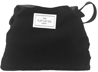 The Flat Lay Co. Makeup Bag - Classic Black Travel Drawstring Makeup Bag with Brush Holder & Large Pockets - Cosmetics Organiser Storage for Eyeshadow, Blushes, Lipstick, & Brushes