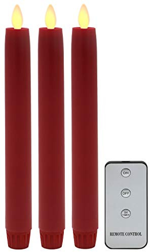 Tronje 3er Set LED Stabkerzen 24cm Rot 5h-Timer Kunstkerze Tafelkerze bewegliche flackernde Flamme Bruchsicher Windfest
