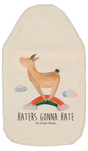 Mr. & Mrs. Panda Wärmflasche Lama Regenbogen - Geschenk, Abi, Kleine Wärmflasche, Haters, Bettflasche, Schule, Alpaka, Wärmflasche mit Bezug, Hobby,