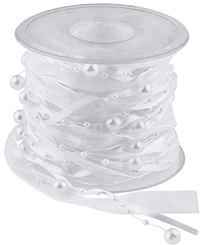 Fenteer 10 Meter Perlenband Organzaband Perlengirlande Geschenkband mit Perlen für DIY Dekoration/Kunsthandwerk, Weiß, one Size