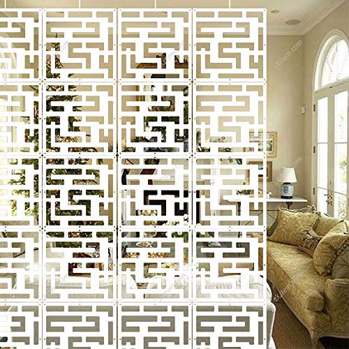 Yizunnu 12 Teil/Satz Weiß Raumteiler Bildschirme, Holz-Kunststoff Hängen Bildschirm Panel, Klapp Privatsphäre Raumteiler Panels, DIY Home Partition Decor 29x29 cm (Labyrinth)